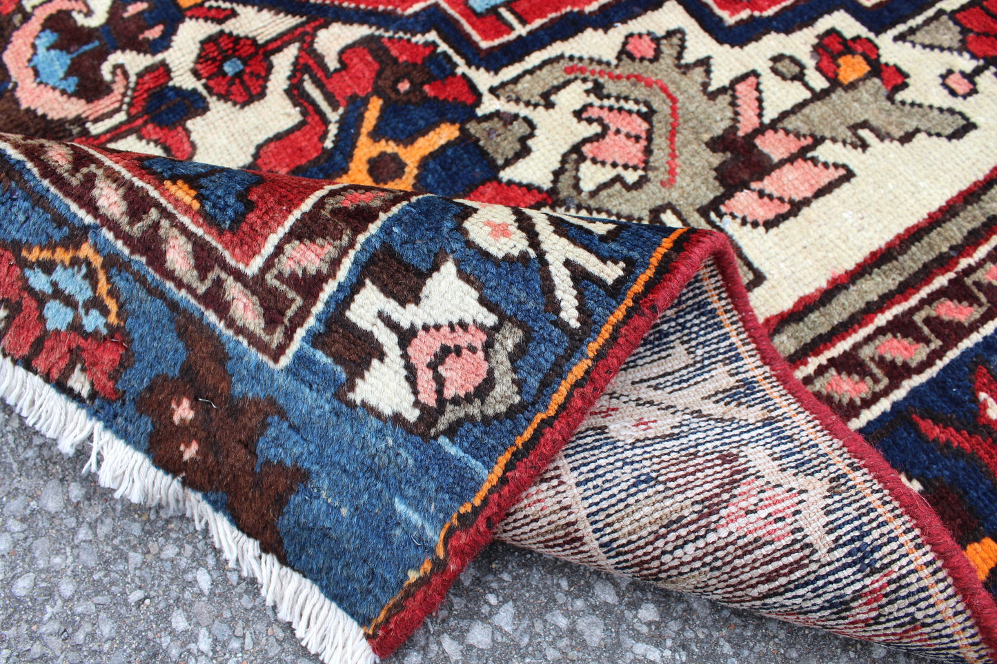 Red Blue 4x5 Vintage Rug | Tribal Oriental Persian Rug | Kazak Bohemian Rug | Handmade Rug