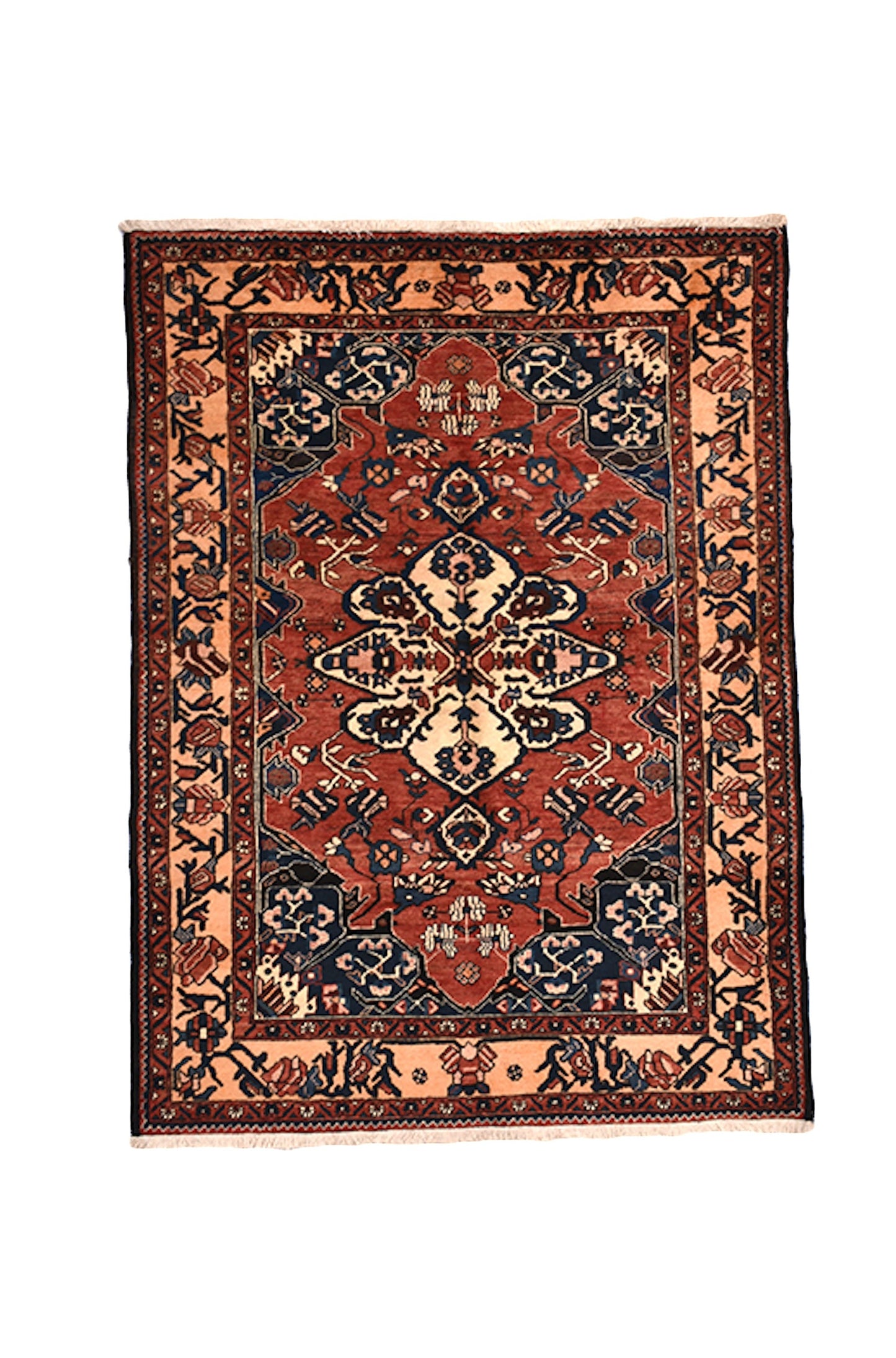 5x7 Antique Rug with Rust Red Medallion and Coral Border