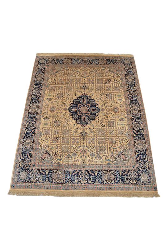 Large Beige 8x10 Hand Knotted Wool & Silk Rug