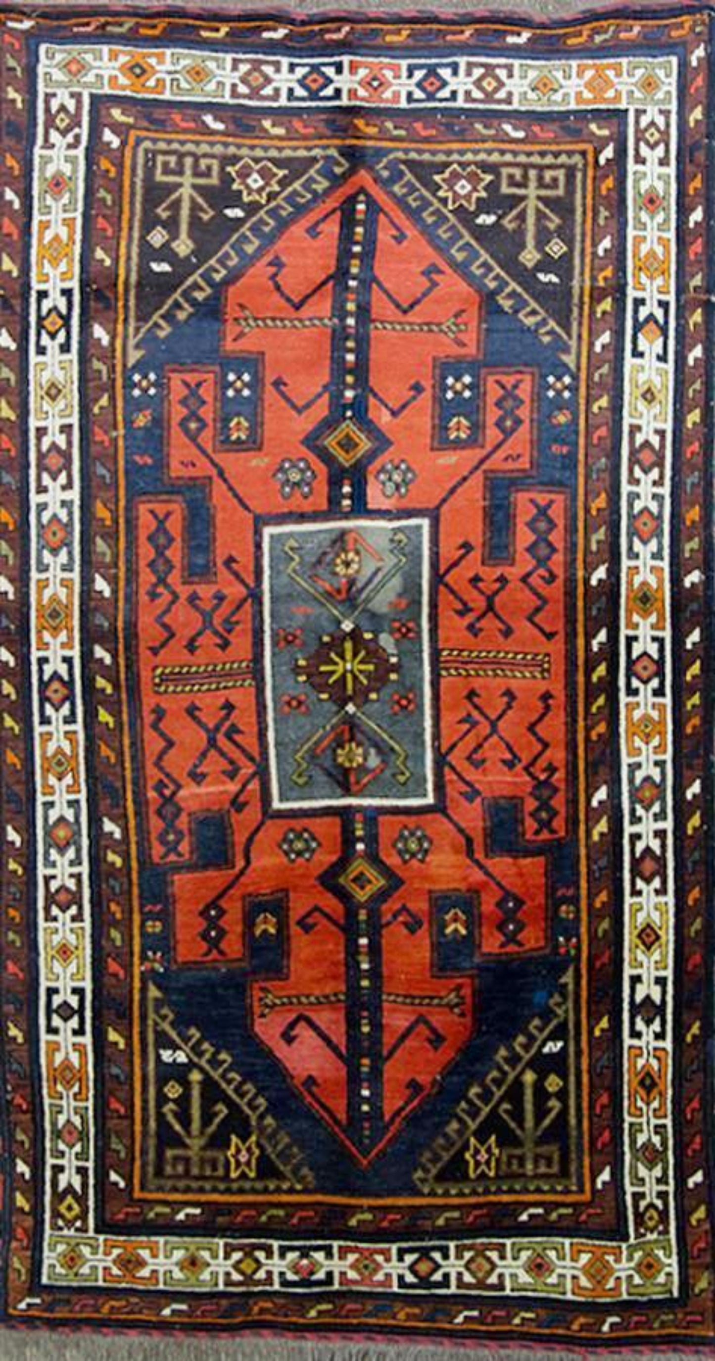 Bright Orange Blue 4x7 Tribal Hand Knotted Rug