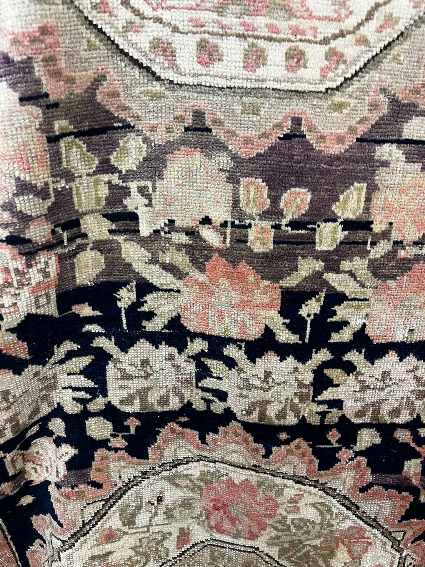 Vintage Brown Pink Farmhouse 5x6 Handmade Wool Area Rug