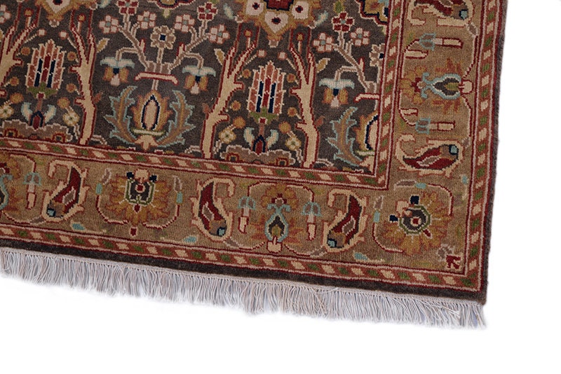 Antique Oriental Rug with Brown & Beige Floral Paisley Design | Size: 3 x 5 Ft | Rustic Home Design | Wool Handmade
