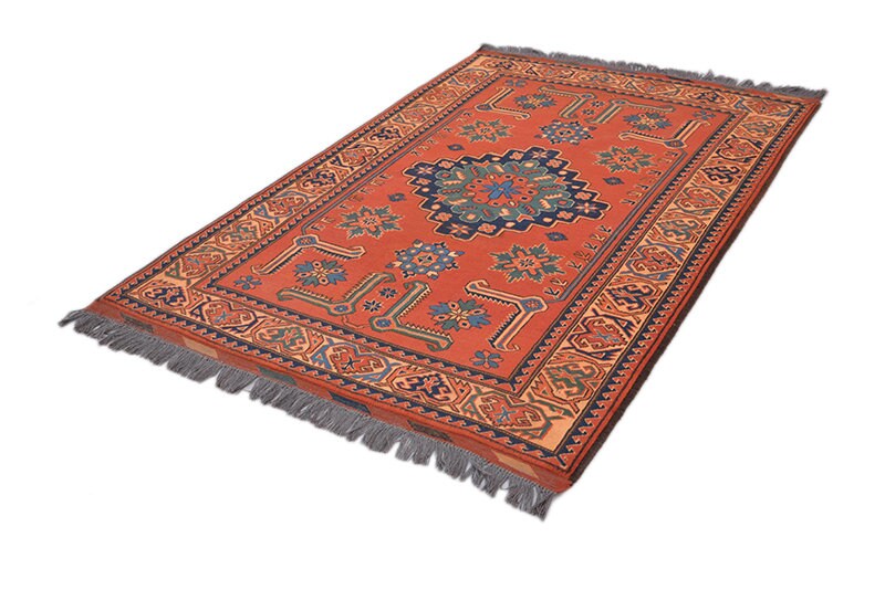 6 x 4 Feet Vintage Rug | Orange Oriental Antique Area Rug | Persian Tribal Rug | Bohemian Vibrant Accent Rug