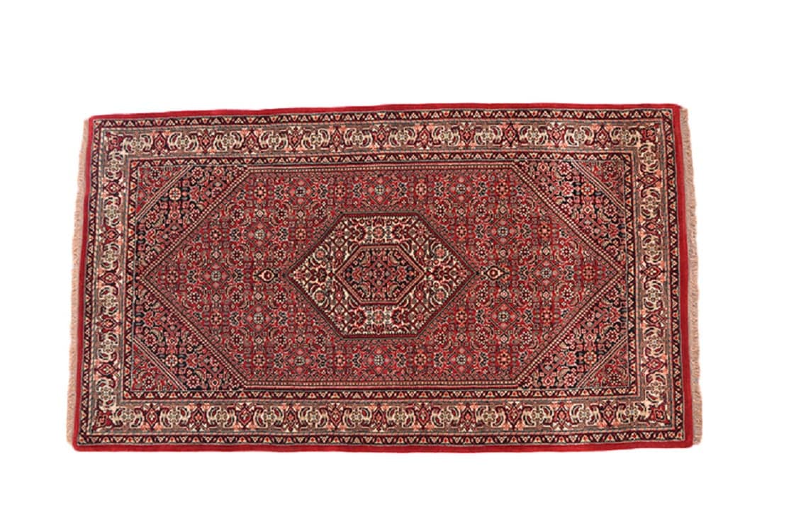 3x5 Red Antique Oriental Rug | Hexagon Medallion with Floral Pattern | Hand Knotted with Wool | Accent Home Rug