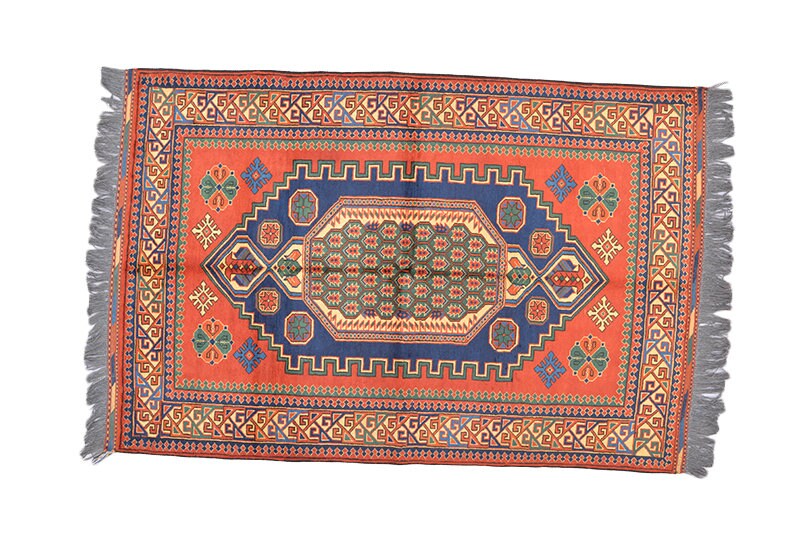 8 x 5 Rug | Vintage Tribal Rug | Orange Rug | Handmade Area Rug | Diamond Medallion Rug | BOHO Rug