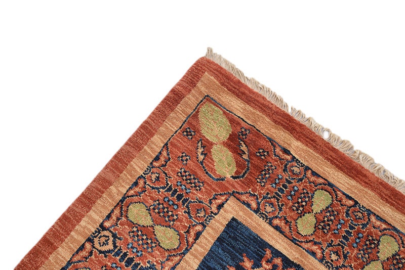 Vintage Orange 5x8 Blue Rug | Tribal Multi Color Medallion Rug | Hand Knotted Geometric Floor Accent Oriental Rug