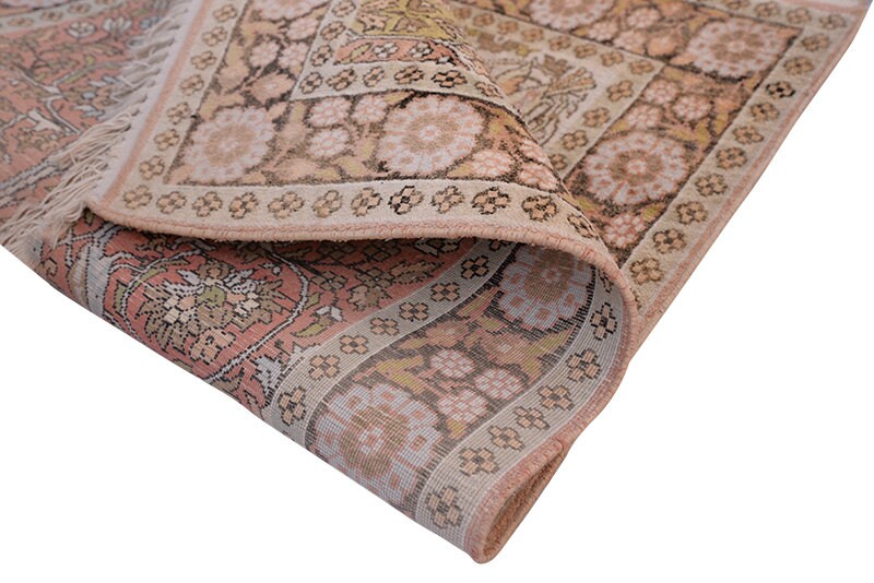 Oriental Beige Rug| Vintage Tan and Ivory | Wool Rug | Hand Knotted Area Rug | Floral Oriental Details