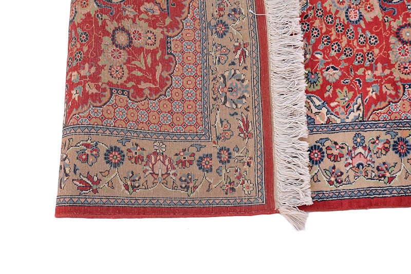 Red Oriental Rug | 3 x 5 Rug | Red Floral Rug | Bohemian Ethnic Rug | Low Pile Hand Knotted Rug