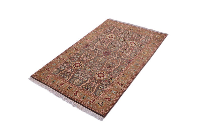 Antique Oriental Rug with Brown & Beige Floral Paisley Design | Size: 3 x 5 Ft | Rustic Home Design | Wool Handmade