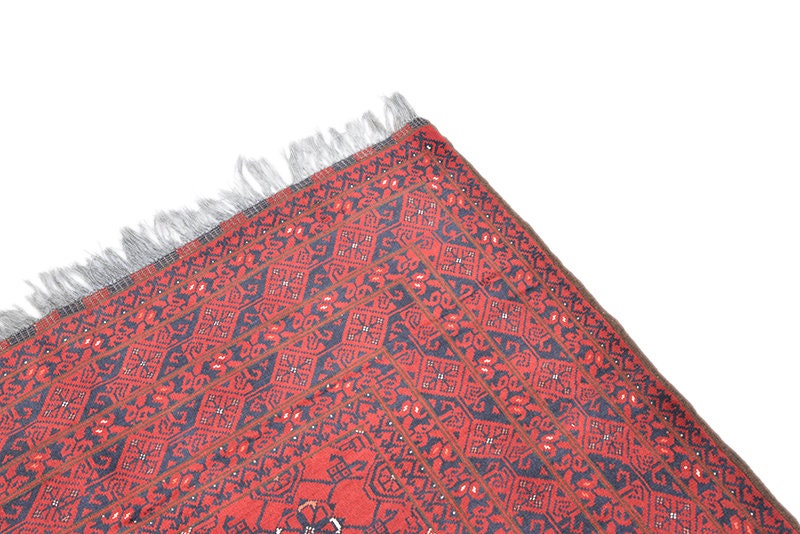 Vintage Afghan Rug | 6 x 9 Feet Rug | Red Area Rug | Hand knotted Wool Rug | Red and Navy Rug | Geometric Pattern Rug