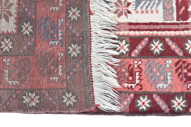 Red Boho 3 x 6 Turkish Rug | Vintage Tribal Rug | Geometric Pattern Multi Color | Rustic Home Decor | Wool Hand Woven Area Rug