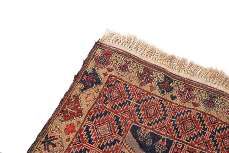 Vintage Stunning Handmade Runner Rug | Tribal Boho Runner | 3 x 12 ft Runner | Red Beige Runner | Hand Knotted Runner | Long Wool Runner