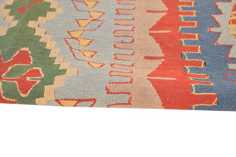 Antique Kilim Rug | 4 x 5 Feet | Vibrant Earth Tone Rug | Hand Knotted Distressed Geometric Rug | Low Pile Rug | Tribal Rug