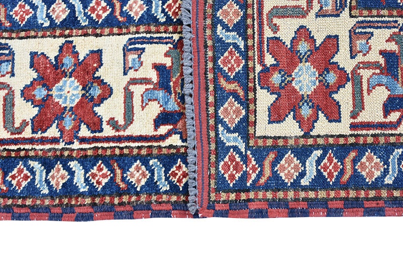 Blue Red Vintage 4 x 5 Area Rug | Floral Rug | Tribal Motif Medallion Oriental Rug | Antique Rug