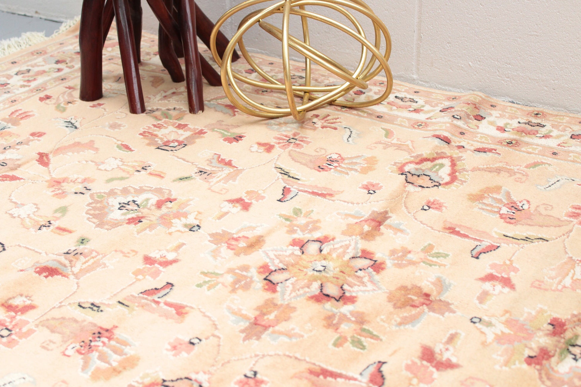 Neutral Vintage Rug | Oriental Pakistani Rug | Beige and Light Pink Rug | 4 x 6 Area Rug | Farmhouse Area Rug | Hand Knotted Traditional Rug