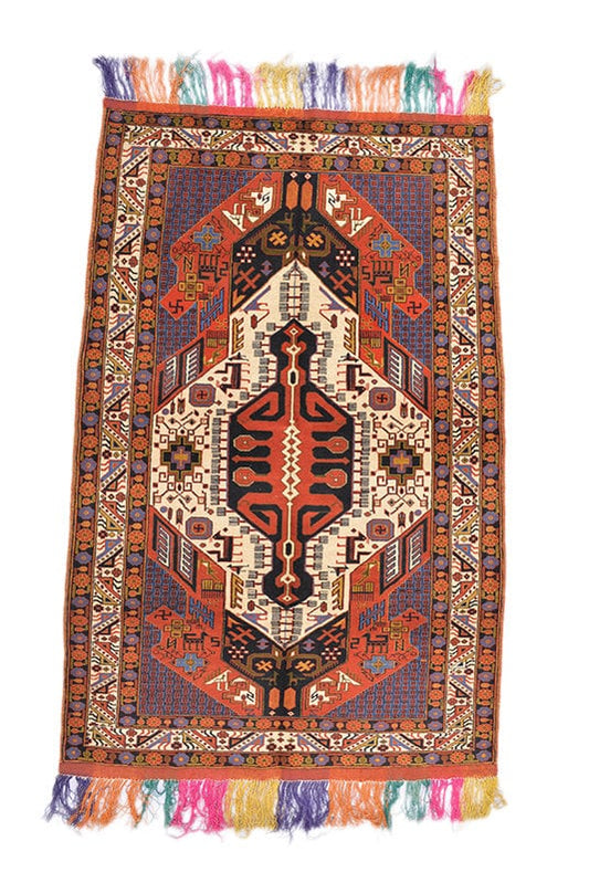 Orange Vintage Rug | Tribal Area Rug | Boho Colorful | Orange Purple Beige Rug | 4 x 7 Rug | Hand Knotted Rug