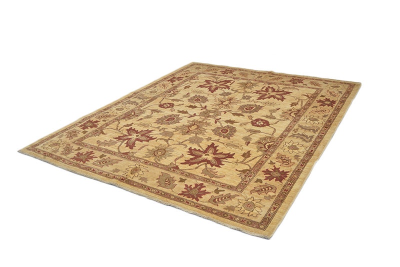 Beige Antique 6x8 Persian Rug with Floral Pattern, Large Border, Hand Knotted with Wool for Rustic Home Style