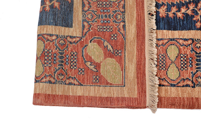 Vintage Orange 5x8 Blue Rug | Tribal Multi Color Medallion Rug | Hand Knotted Geometric Floor Accent Oriental Rug