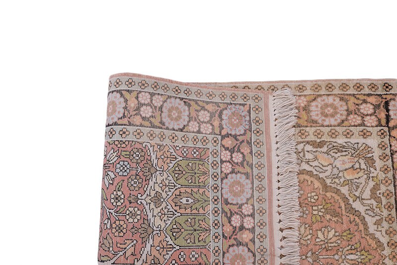 Oriental Beige Rug| Vintage Tan and Ivory | Wool Rug | Hand Knotted Area Rug | Floral Oriental Details
