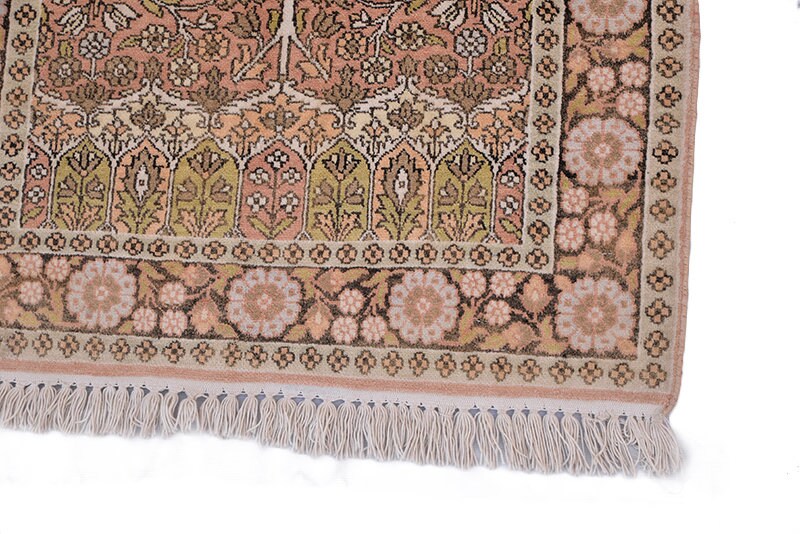 Oriental Beige Rug| Vintage Tan and Ivory | Wool Rug | Hand Knotted Area Rug | Floral Oriental Details