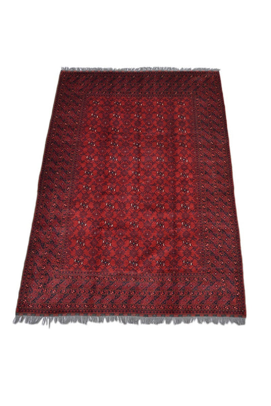 Vintage Afghan Rug | 6 x 9 Feet Rug | Red Area Rug | Hand knotted Wool Rug | Red and Navy Rug | Geometric Pattern Rug