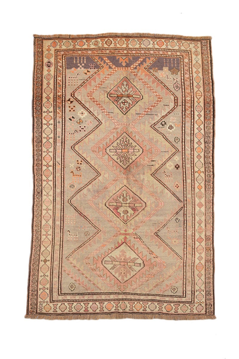 Antique Kazak 4 x 8 Rug | Beige Vintage Rug | Hand Knotted Rug | Wool Rugs | Vintage Rug Shop | Diamond Pattern Rug