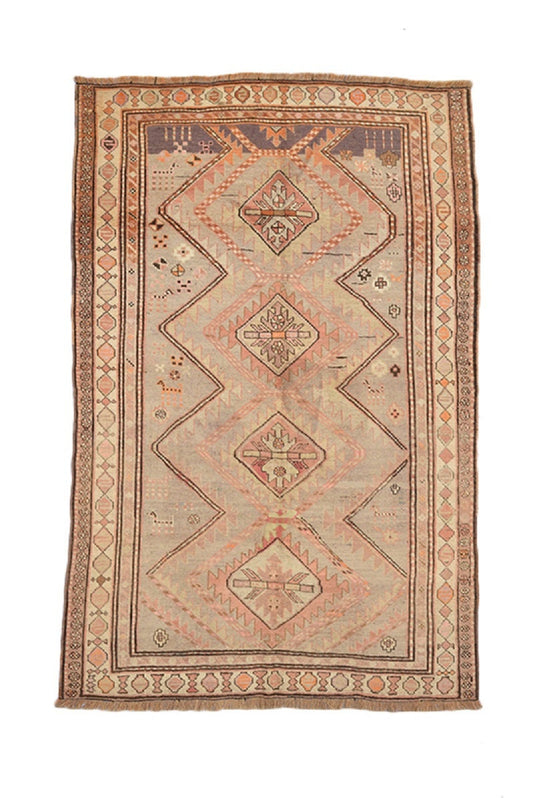 Antique Kazak 4 x 8 Rug | Beige Vintage Rug | Hand Knotted Rug | Wool Rugs | Vintage Rug Shop | Diamond Pattern Rug