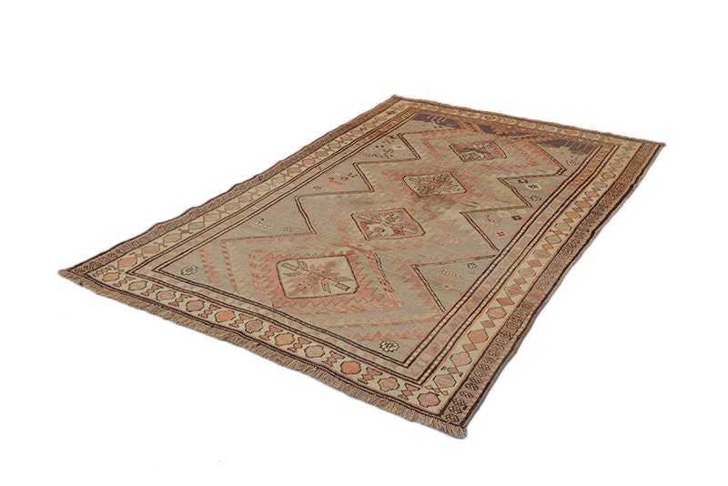 Antique Kazak 4 x 8 Rug | Beige Vintage Rug | Hand Knotted Rug | Wool Rugs | Vintage Rug Shop | Diamond Pattern Rug