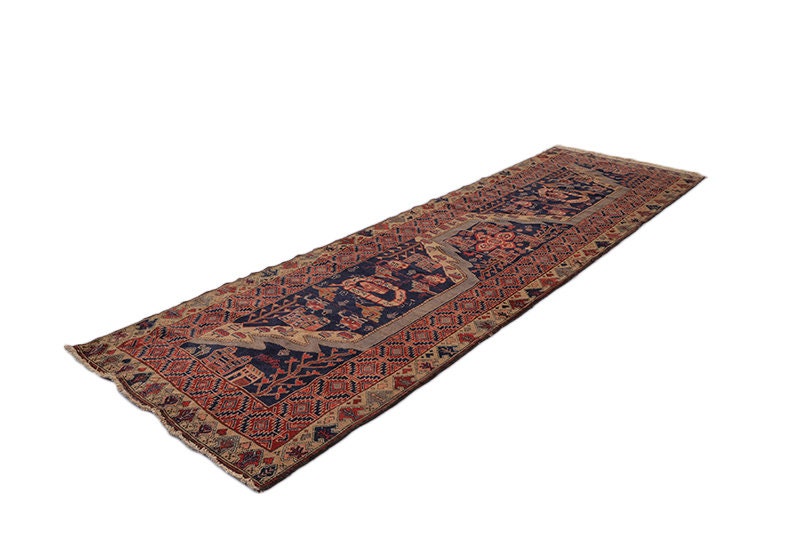 Vintage Stunning Handmade Runner Rug | Tribal Boho Runner | 3 x 12 ft Runner | Red Beige Runner | Hand Knotted Runner | Long Wool Runner