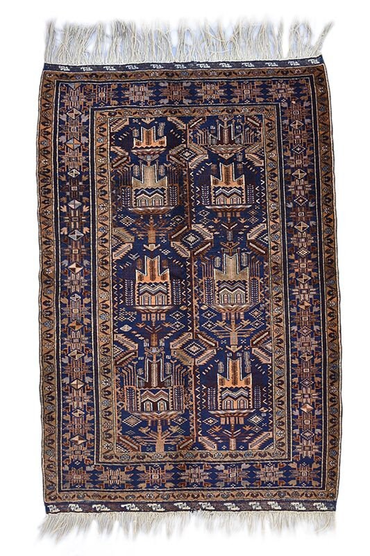 Navy Vintage Rug | Navy Blue Tribal | Wool Oriental Rug | 4 x 6 ft Area Rug | Decorative Accent Rug