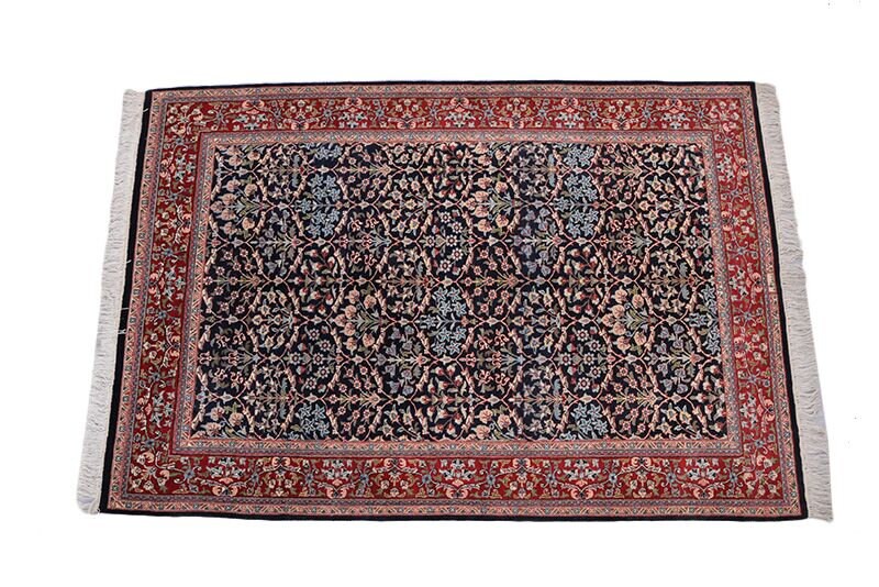 4 x 6 Vintage Red and Black Navy Rug, Hand Knotted Persian Oriental Rug | Floral Rug | Decorative Rug