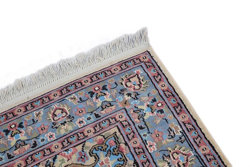 Light Blue Pink Silk 4x6 Rug |Oriental Medallion Style Hand Woven Vintage Area Rug