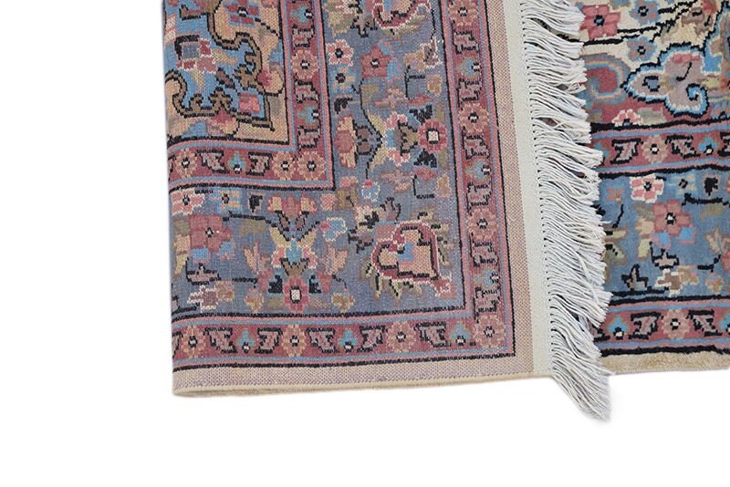 Light Blue Pink Silk 4x6 Rug |Oriental Medallion Style Hand Woven Vintage Area Rug