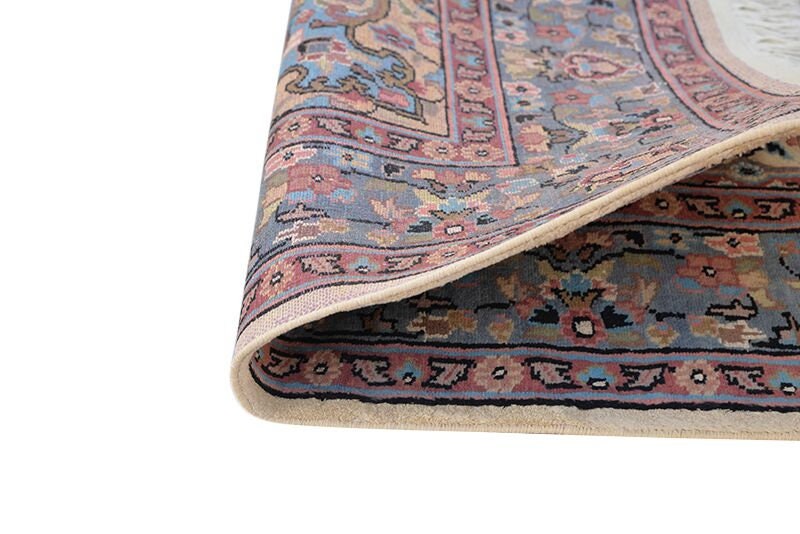 Light Blue Pink Silk 4x6 Rug |Oriental Medallion Style Hand Woven Vintage Area Rug