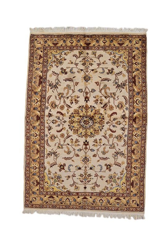 Beige Oriental Rug | Medallion Rug | Hand Knotted Rug | 4 x 6 rug | Vintage Bohemian Rug | Silk Rug | Authentic Rug