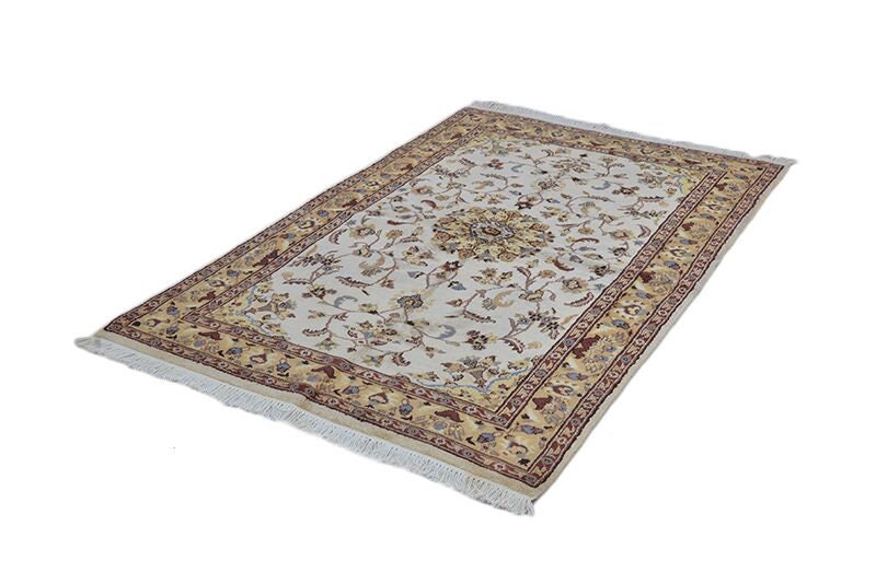 Beige Oriental Rug | Medallion Rug | Hand Knotted Rug | 4 x 6 rug | Vintage Bohemian Rug | Silk Rug | Authentic Rug