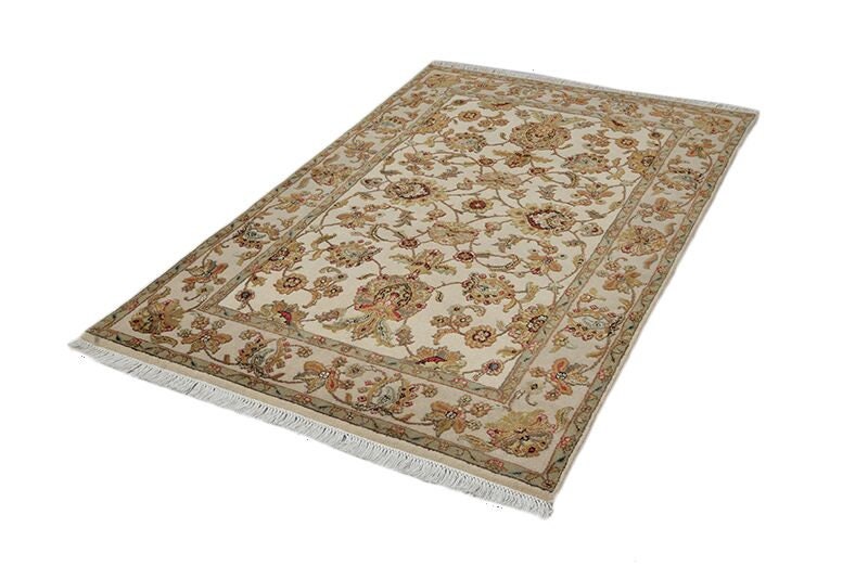 Beige Oriental Rug | Ivory Wool  Rug | Hand Knotted Rug | 4 x 6 Ft Area Rug | Neutral Rug | Bohemian Rug | Floral Rug