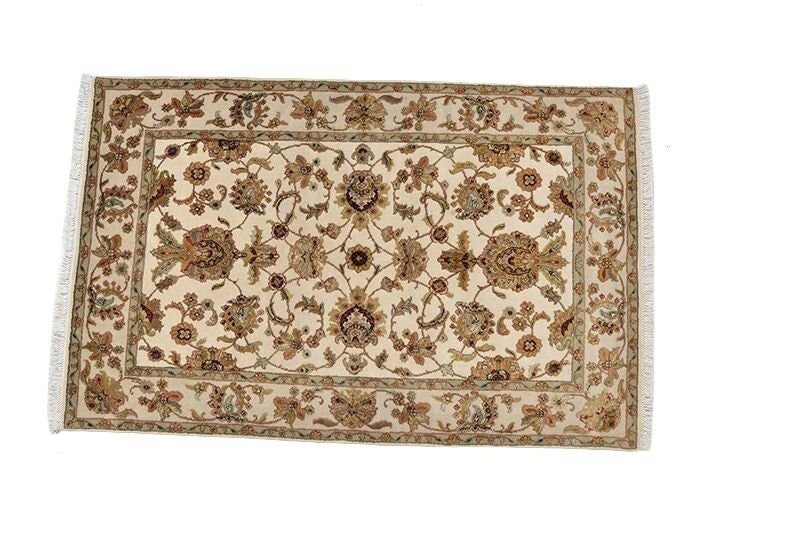 Beige Oriental Rug | Ivory Wool  Rug | Hand Knotted Rug | 4 x 6 Ft Area Rug | Neutral Rug | Bohemian Rug | Floral Rug