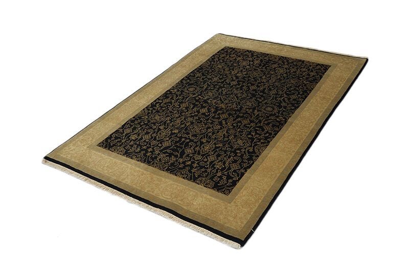 Black Oriental Rug | Gold Black Rug | Hand Knotted Rug | 4 x 6 Ft Area Rug | Traditional Rug | Decorative Rug