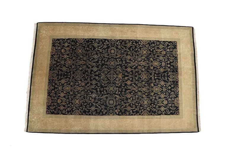 Black Oriental Rug | Gold Black Rug | Hand Knotted Rug | 4 x 6 Ft Area Rug | Traditional Rug | Decorative Rug