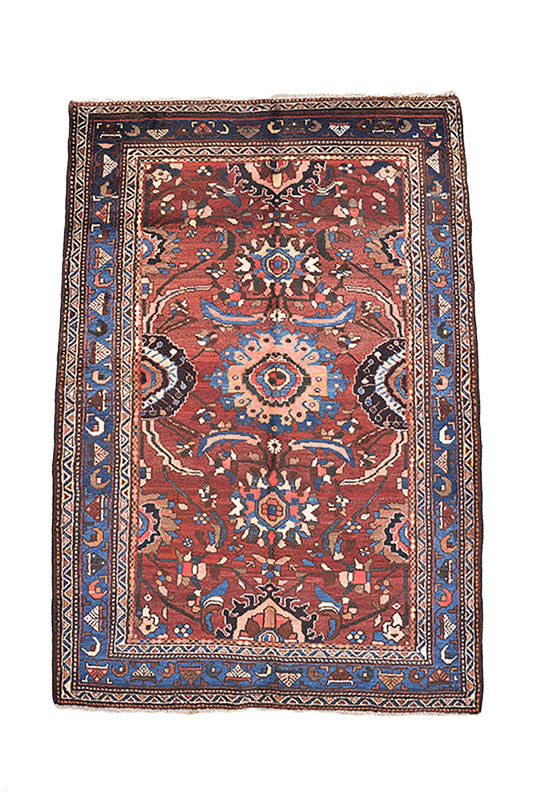 7 x 4 Feet Rug | Vintage Area Rug | Red Blue Oriental Rug | Hand Knotted Rug | Wool Rug | Traditional Rug