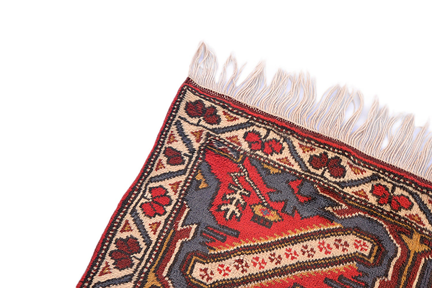 Tribal Kazak Red Blue Rug | 3x6 RunnerRug | Geometric Pattern Rug | Kitchen Accent Wool Hand Knotted Rug