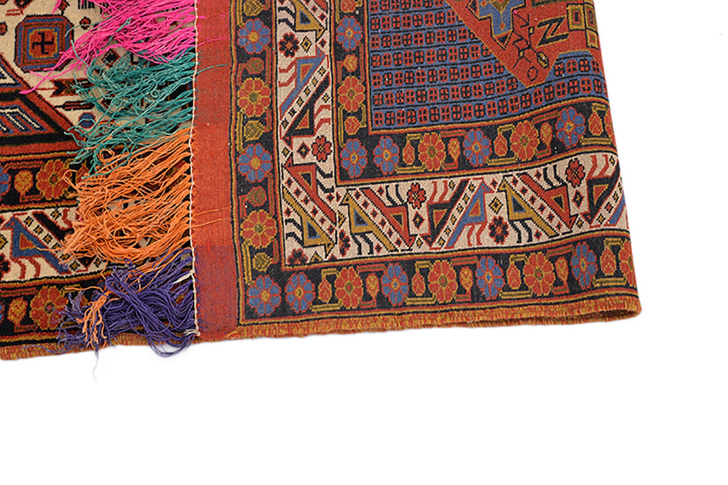 6 x 4 Rug | Boho Handmade Rug | Multi Color Fringe | Tribal Rug | Orange Purple Area Rug | Wool Antique Caucasian Rug | Vintage Rug
