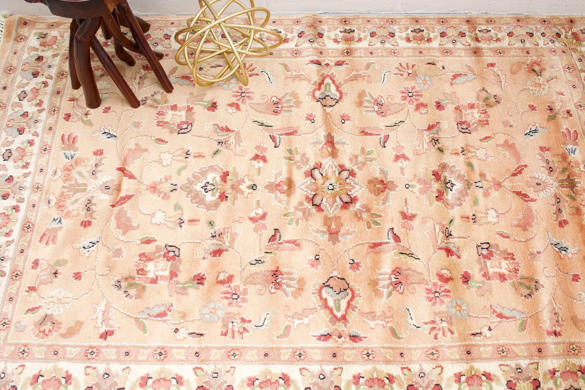 Neutral Vintage Rug | Oriental Pakistani Rug | Beige and Light Pink Rug | 4 x 6 Area Rug | Farmhouse Area Rug | Hand Knotted Traditional Rug