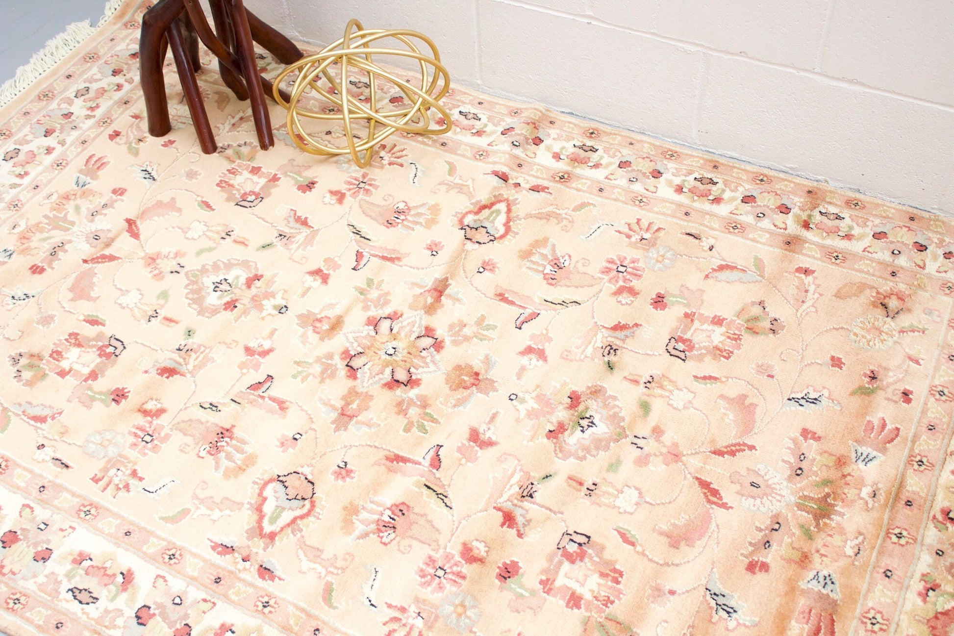 Neutral Vintage Rug | Oriental Pakistani Rug | Beige and Light Pink Rug | 4 x 6 Area Rug | Farmhouse Area Rug | Hand Knotted Traditional Rug