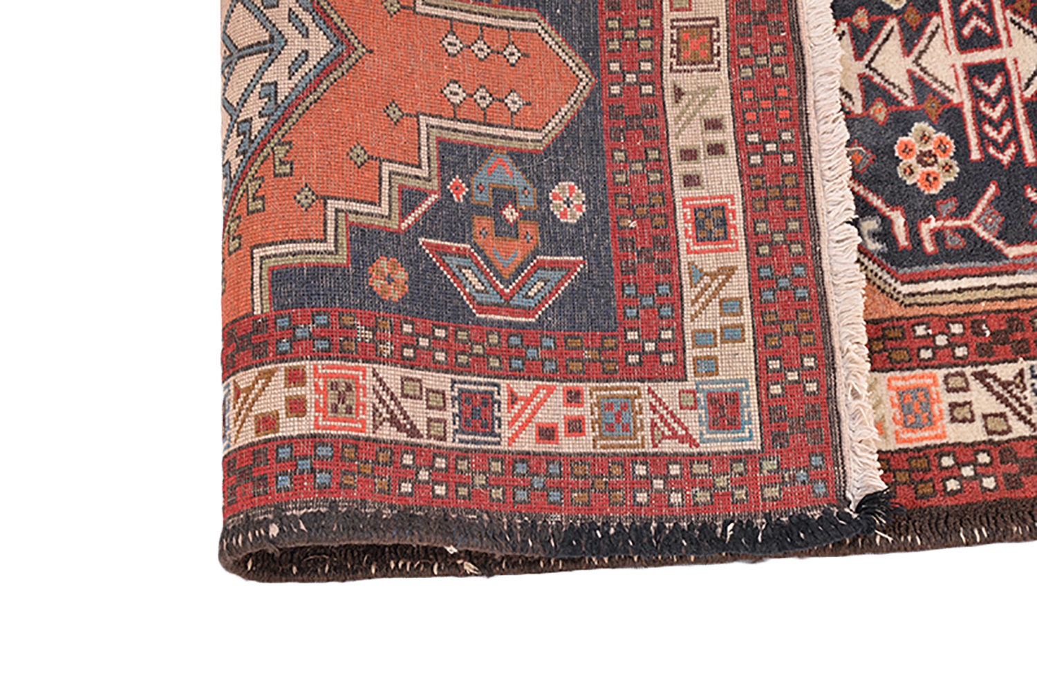 Long 2x9 Vintage Runner | Persian Turkish Geometric Design in Brick & Navy Blue
