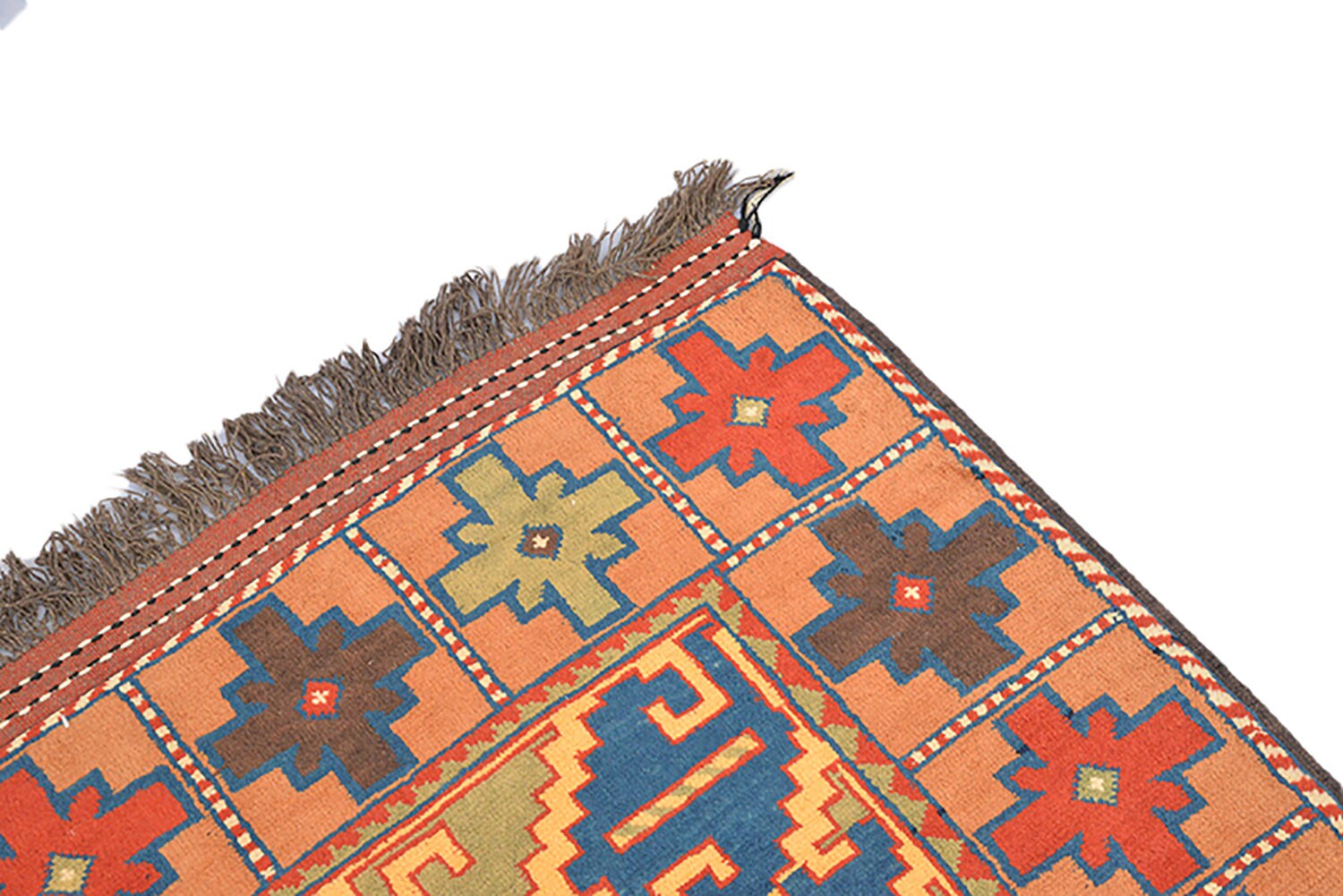 Size 9.5 x 7.2 Ft Handmade Rug | Antique Persian Rug | Orange Tribal Rug | Navy Medallion Rug | Beige Geometric Border | Wool Large Area Rug