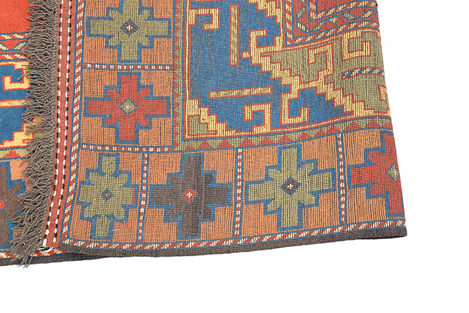 Size 9.5 x 7.2 Ft Handmade Rug | Antique Persian Rug | Orange Tribal Rug | Navy Medallion Rug | Beige Geometric Border | Wool Large Area Rug