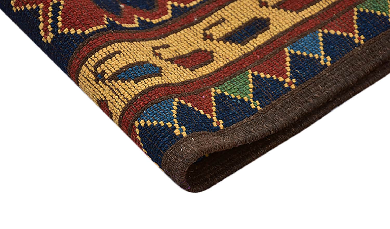 Red Vintage 7x10 Geometric Floral Rug | Red Blue Green Flowers | Wool Hand Knotted Rug | Turkish Persian Rug