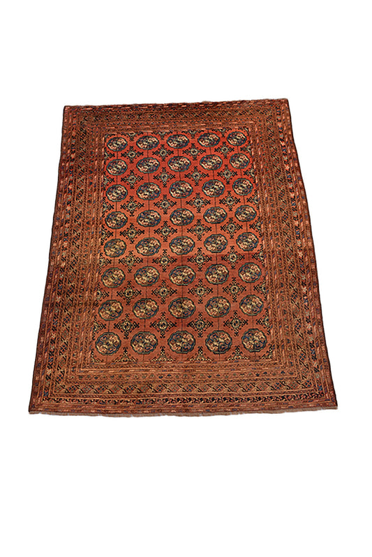 Coral Orange Rug | Vintage Afghani Persian Rug | Area rug | 6 x 9 Feet | Bordered Rug | Wool Handmade Rug